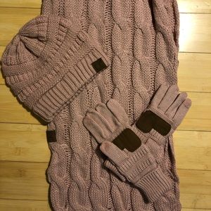 C.C. Hat, Scarf, Glove Set. Rose pink